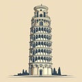 Minimalist Retro Illustration Of Leaning Tower Of Pisa