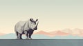 Minimalist Rhino Illustration In Geometric Landscape