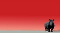 Minimalist Rhino On Red Background: Panoramic Scale Uhd Image