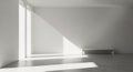 Minimalist room bathed in dramatic sunlight streaming through a large window casting geometric shadows Royalty Free Stock Photo