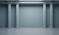 minimalist room with gray walls, white columns, and white ceiling, featuring large central space with blank Royalty Free Stock Photo