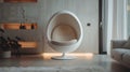 Minimalist room with retro egg chair under soft white light, Ai generative
