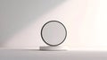 Minimalist Round Mirror With Simple White Base On A Clean Background, Modern Design For Home Or Office Decor. Generative Royalty Free Stock Photo