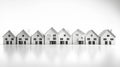 Minimalist Row of White Houses - 3D Rendering - A simple, clean line of identical white houses against a white background