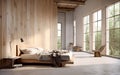 Minimalist rustic interior design of modern bedroom. Created with generative AI