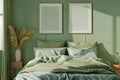 Concept Sage Green Bedroom Decor, Minimalist sage green bedroom decor with two frames above bed