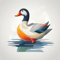 Minimalist Scandinavian Art: Colorful Duck Swimming In Water