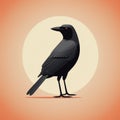 Minimalist Scandinavian Art: Detailed Crow Illustration On Orange Background
