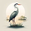 Minimalist Scandinavian Art: Great Heron Standing On Island