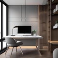 A minimalist, Scandinavian-inspired home office with a clean desk, ergonomic chair, and natural wood accents5