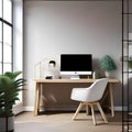 A minimalist, Scandinavian-inspired home office with a clean desk, ergonomic chair, and natural wood accents1