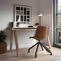 A minimalist Scandinavian study with a sleek desk, ergonomic chair, and natural light1