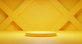 Minimalist yellow stage podium with geometric background and soft lighting platform display Royalty Free Stock Photo