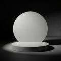 A minimalist scene featuring two white circular platforms on a dark background. The Royalty Free Stock Photo