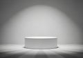 A minimalist scene featuring a white cylindrical podium centered Royalty Free Stock Photo