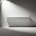 A minimalist scene featuring a white rectangular shelf mounted on a textured white w Royalty Free Stock Photo