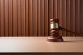 Symbol of Authority: Gavel on Wooden Table