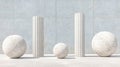 A minimalist sculpture of classical Greek columns and spheres. Royalty Free Stock Photo