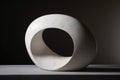 a minimalist sculpture made of smooth white stone
