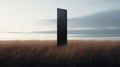 Minimalist Sculpture: A Tall Black Pole In A Field