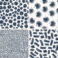 Minimalist seamless pattern collection. Set of ink and pencil textures. FLowers, palms, leopard, doodles.