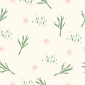 Minimalist seamless pattern with flowers and leaves. Bright, botanical pattern perfect for paper, cover, wallpaper