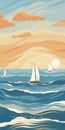 Sailboats On The Ocean At Sunset Illustration