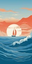 Retro Style Sailing Boat Vector Illustration In Bold Landscapes