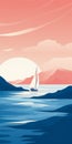 Romantic Sail Boat On Ocean At Sunset Vector Illustration Royalty Free Stock Photo