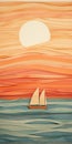Abstract Paper Sculpture: Boat Sailing On Sunset Ocean Royalty Free Stock Photo