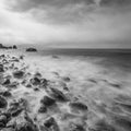 Minimalist seascape. Long exposure of sea and rocks