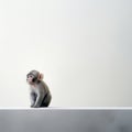 Minimalist Sensitivity: A Monkey Perched On A White Wall