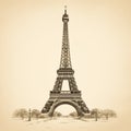 Minimalist Sepia Tone Illustration Of Eiffel Tower In Dallas Royalty Free Stock Photo