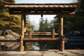 Minimalist Serenity: Traditional Japanese Wooden Shinto Shrine in a Serene Setting