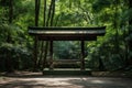 Minimalist Serenity: Traditional Japanese Wooden Shinto Shrine in a Serene Setting