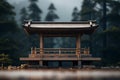 Minimalist Serenity: Traditional Japanese Wooden Shinto Shrine in a Serene Setting