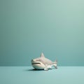 Minimalist Shark Toy Statue On Turquoise Table