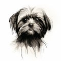 Minimalist Shih Tzu Dog Sketch: Clean And Elegant Digital Painting