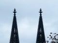 Cologne Cathedral with scaffold against cloudy sky Royalty Free Stock Photo