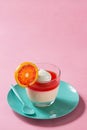 Blood Orange Panna Cotta Dessert on Pink Background