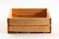 Minimalist showcase Empty wooden crate box, isolated on a white