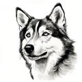 Minimalist Siberian Husky Dog Portrait In Black Ink Illustration