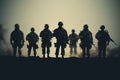 Minimalist side silhouette army soldiers disciplined shadows in profile