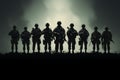 Minimalist side silhouette army soldiers disciplined shadows in profile