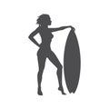 Minimalist silhouette naked sexy woman slim body standing with surf board vector illustration Royalty Free Stock Photo