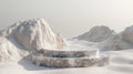 Minimalist Silver Podium in Desert Landscape with White Sand and Soft Light Royalty Free Stock Photo