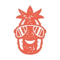 Minimalist simple logo red pineapple sunglasses smiling with positive emotion design grunge texture