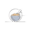 Minimalist single line drawing of a bowl of cereal with a spoon, circular design Royalty Free Stock Photo