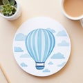 Minimalist Sky-blue Hot Air Balloon Wooden Coaster Design