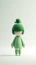 Minimalist, small figure made of wool, felt in the color green on a white background